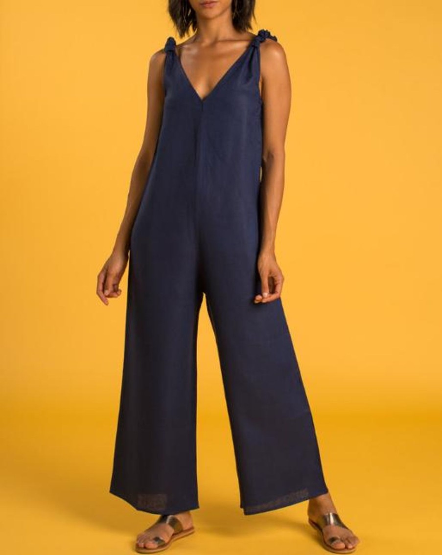 Women Crasqi Jumpsuits | Panarea Linen Jumper-Navy Blue