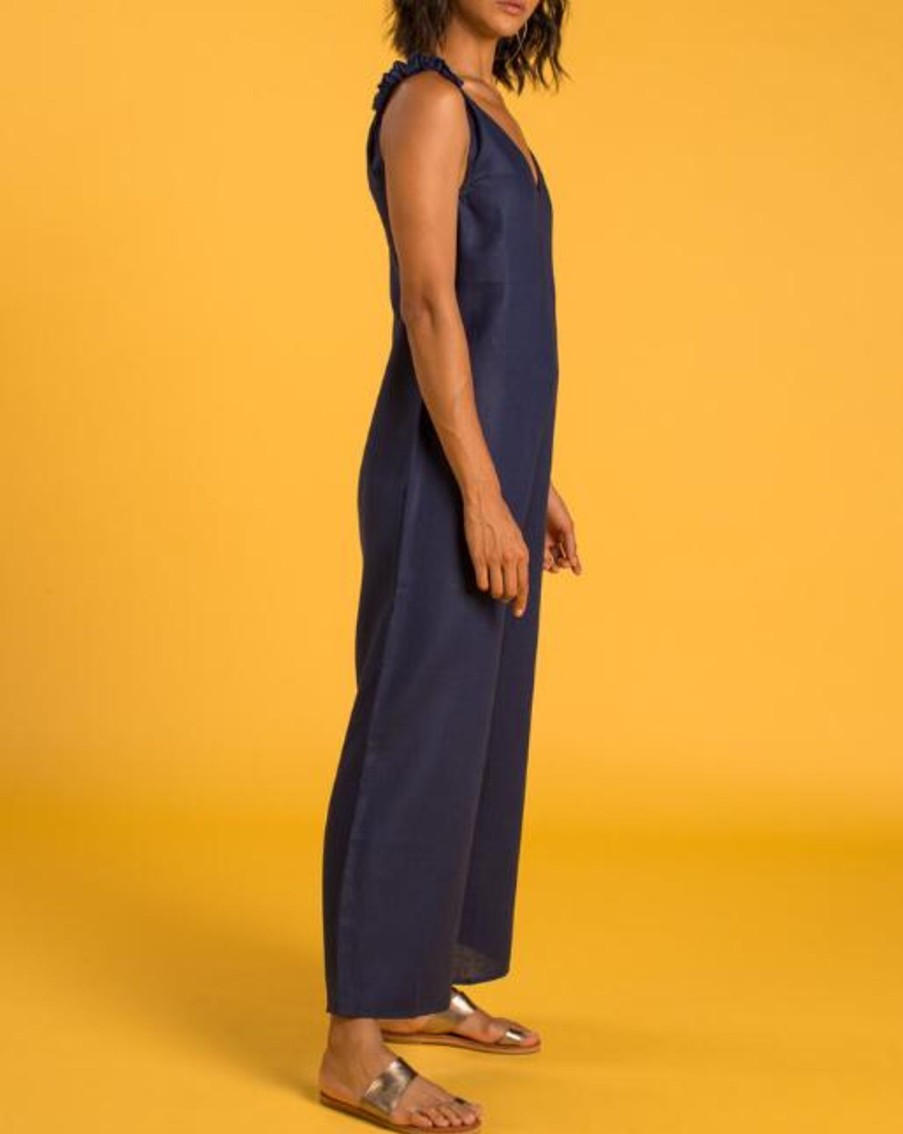 Women Crasqi Jumpsuits | Panarea Linen Jumper-Navy Blue