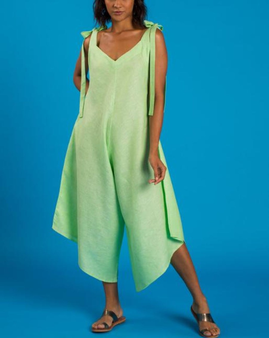 Women Crasqi Jumpsuits | Granadina Linen Jumper-Apple Green