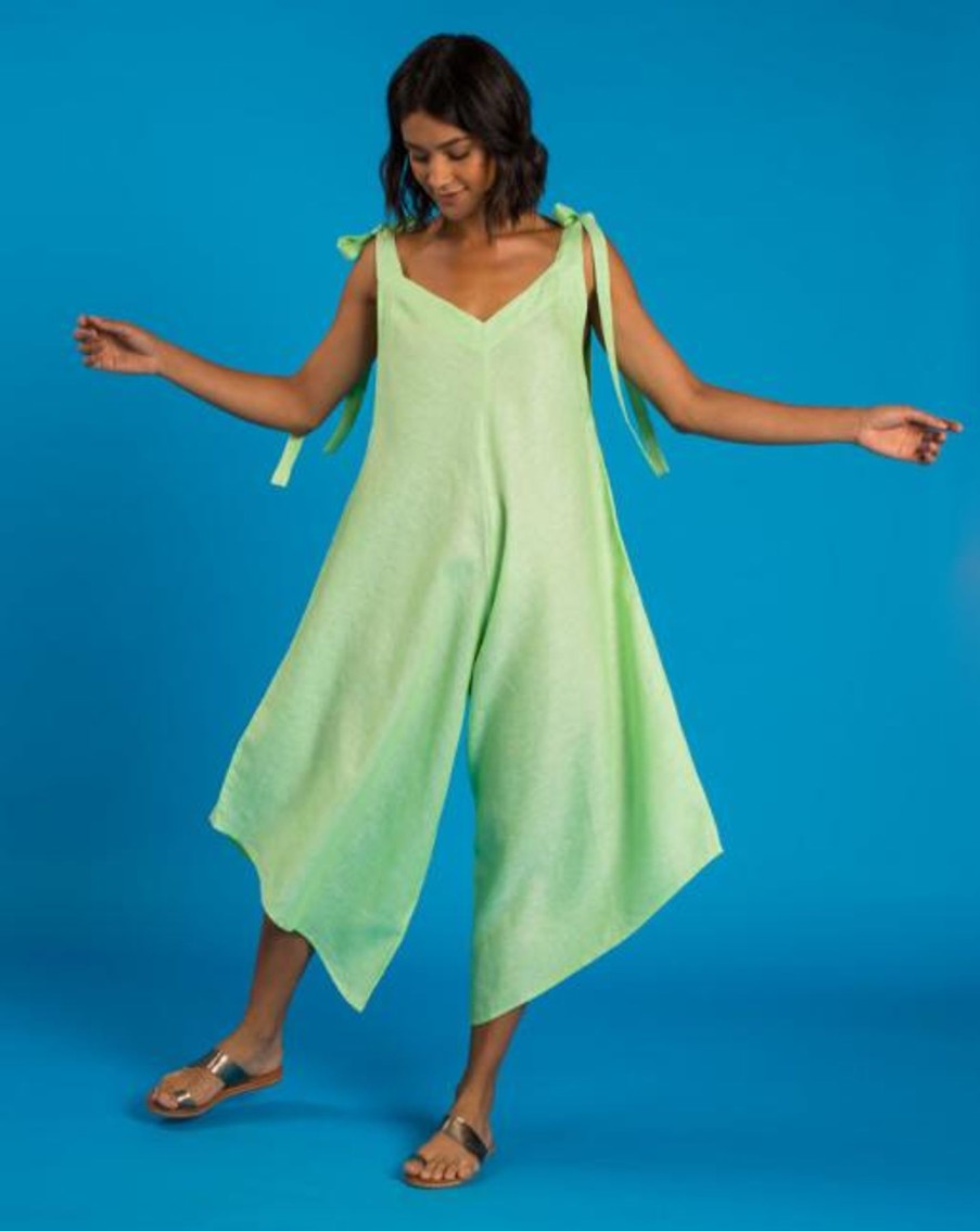 Women Crasqi Jumpsuits | Granadina Linen Jumper-Apple Green