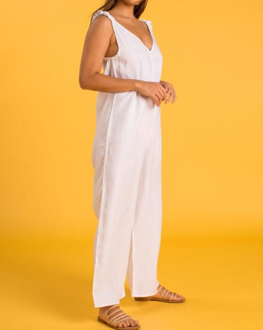 Women Crasqi Jumpsuits | Panarea Linen Jumper-White