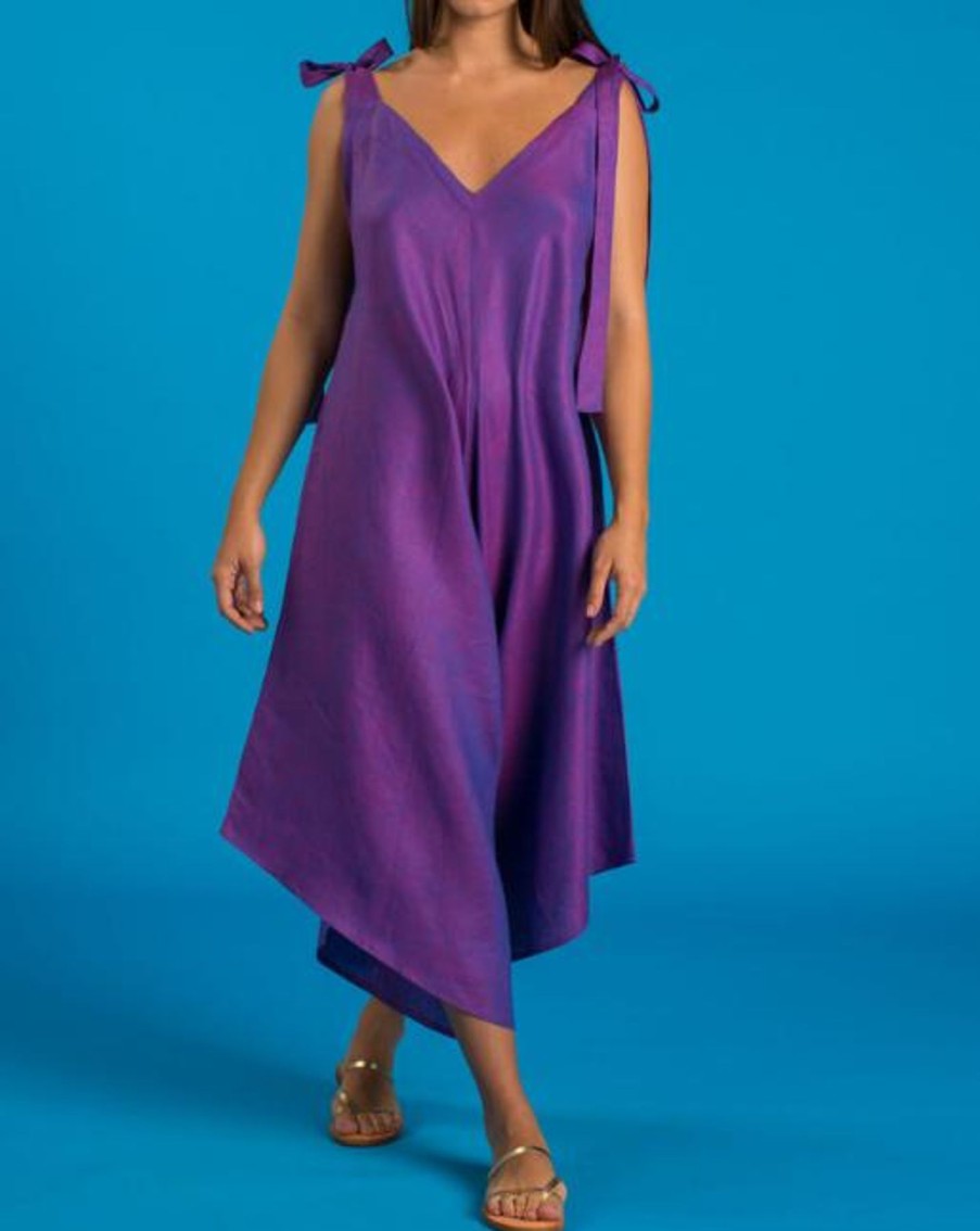 Women Crasqi Jumpsuits | Granadina Linen Jumper-Violet