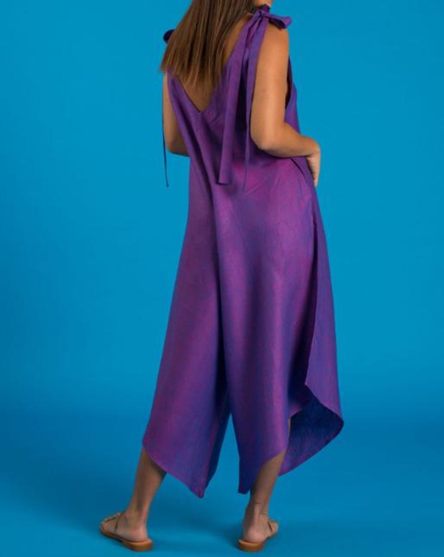 Women Crasqi Jumpsuits | Granadina Linen Jumper-Violet