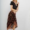 Women Guadalupe Cover Ups | Black/ Terracota Leaves Pareo Skirt