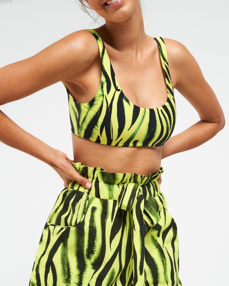 Women Sigal Two Piece | Neon Zebra Bikini Top