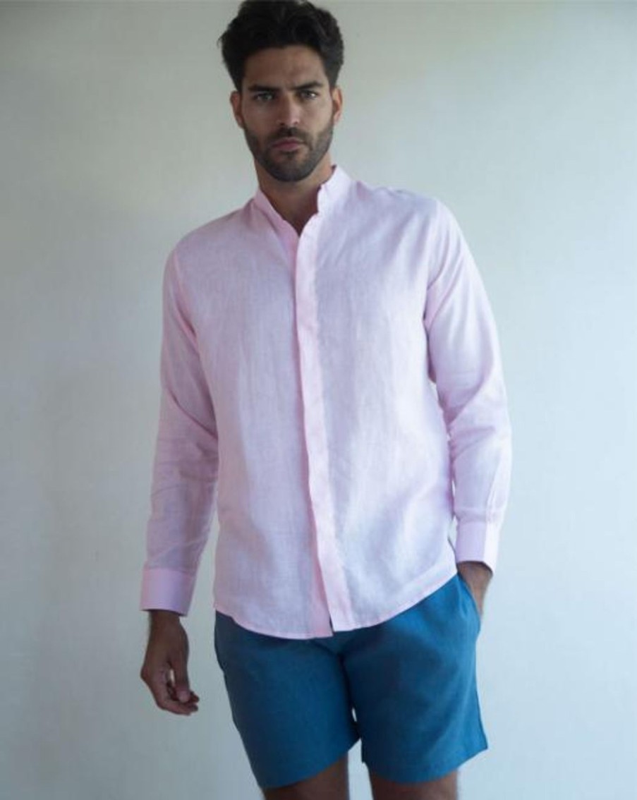 Men Crasqi | Menorca Linen Shirt-Light Pink/Light Pink