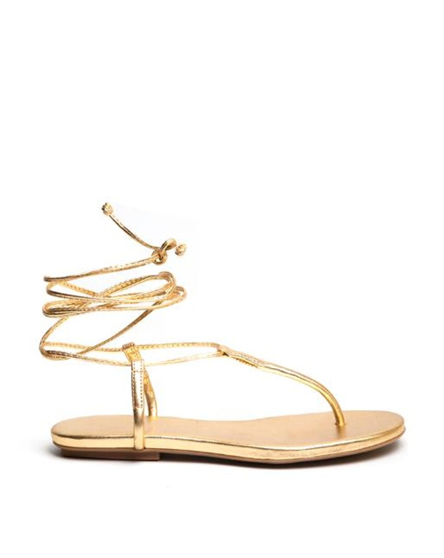 Women TARBAY | Romana Lace Up Flat Leather Sandals-Gold