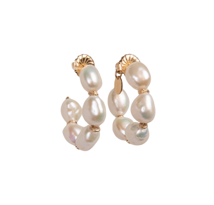 Women TARBAY Earrings | Cubagua Hoop Earrings #1 (30Mm)-White Pearl