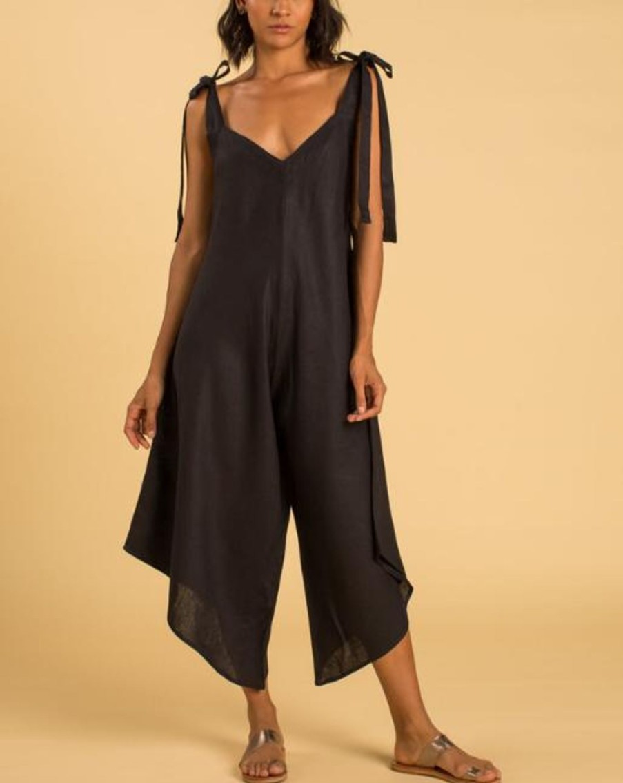 Women Crasqi Jumpsuits | Granadina Linen Jumper-Black