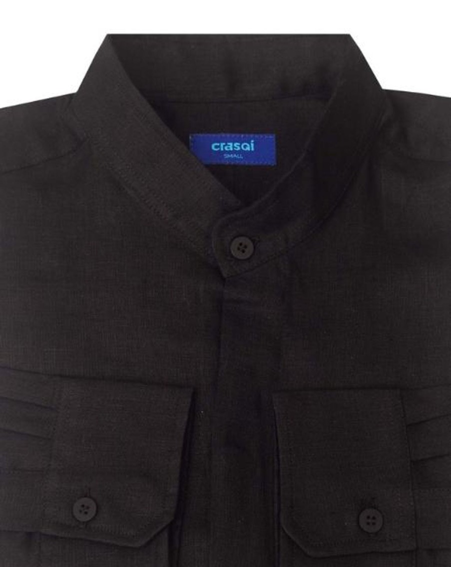 Men Crasqi | Menorca Linen Shirt-Black/Black