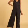 Women Crasqi Jumpsuits | Panarea Linen Jumper-Black