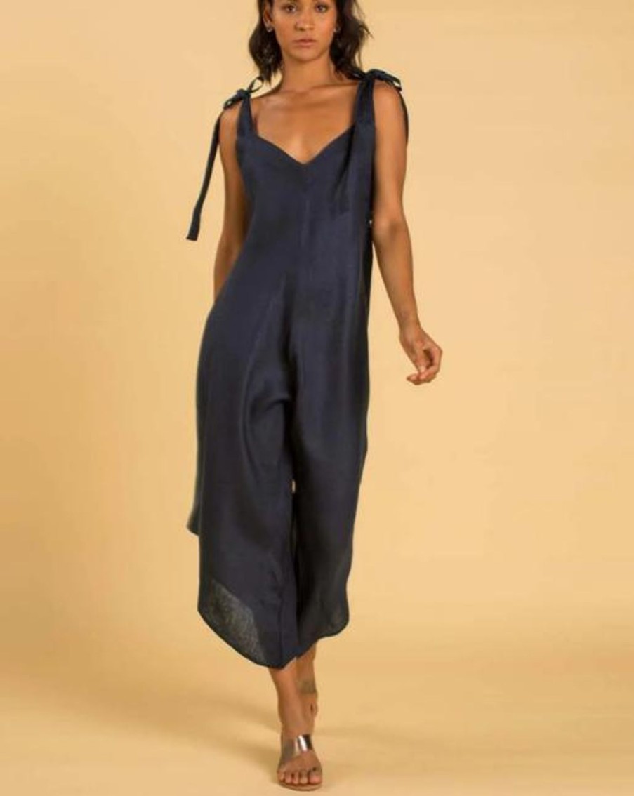 Women Crasqi Jumpsuits | Granadina Linen Jumper-Navy Blue