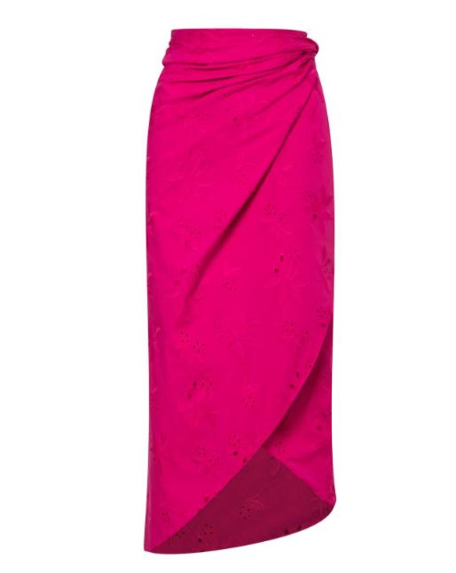 Women Juan de Dios Cover Ups | Choco Cotton Eyelet Wrap Around Midi Skirt Fucsia