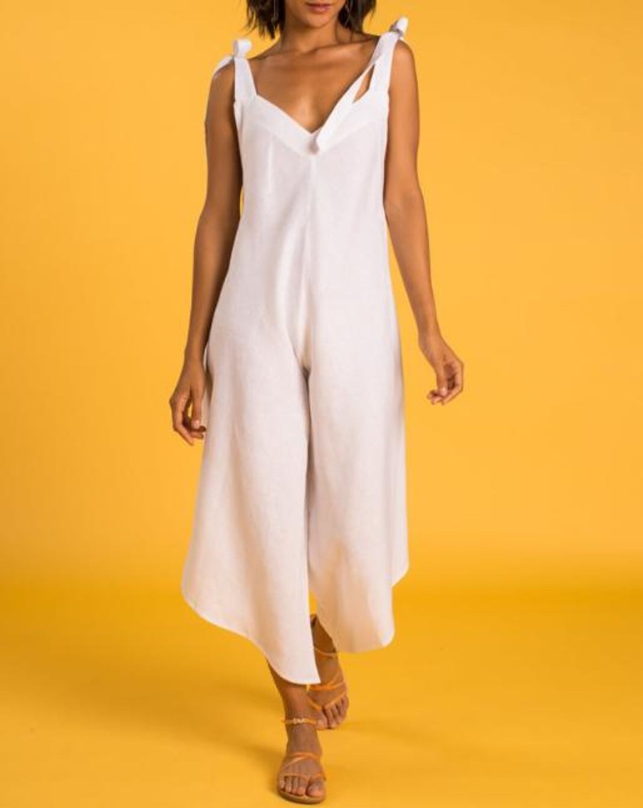 Women Crasqi Jumpsuits | Granadina Linen Jumper-White